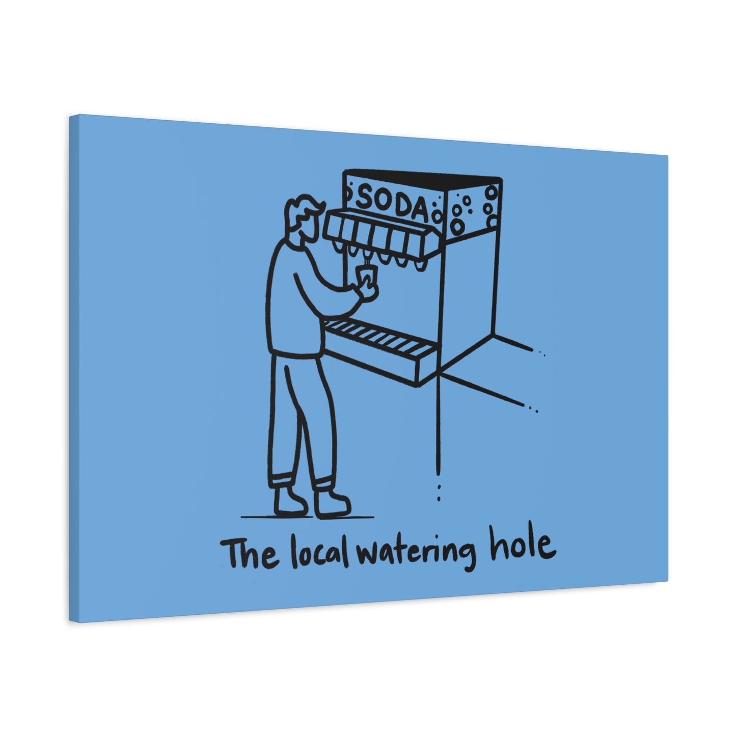 Local Watering Hole Canvas Print - White Ink on Black Background