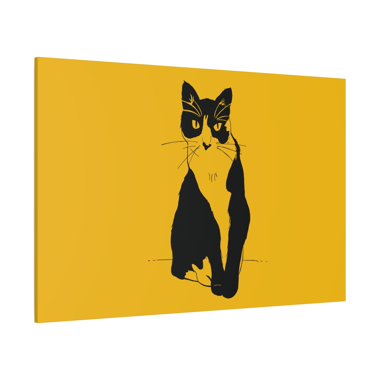 Cat Canvas Print on Yellow (Transparent Style Cat) - Cat Drawing Art