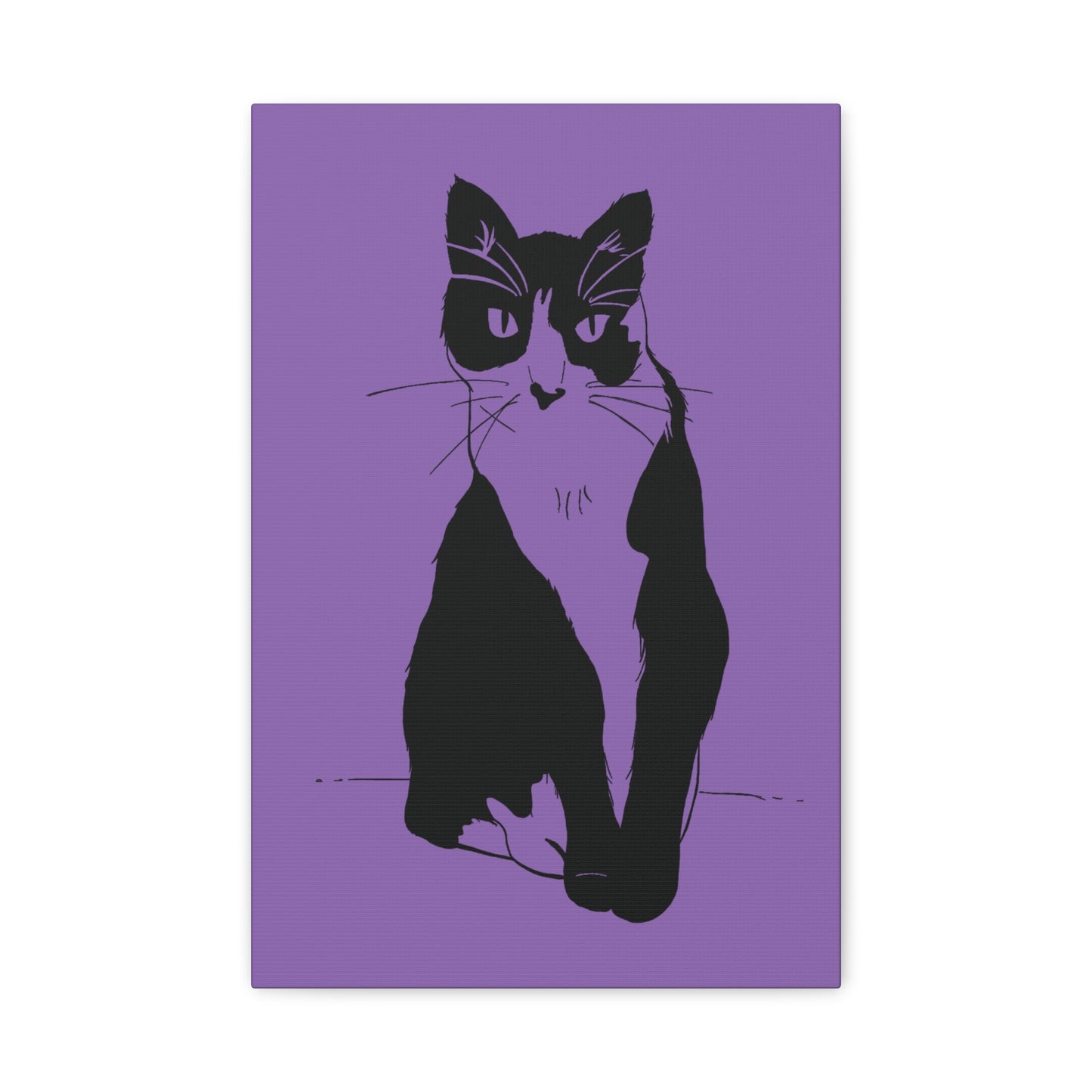 Cat Canvas Print on Purple (Transparent Style Cat) - Cat Drawing Art