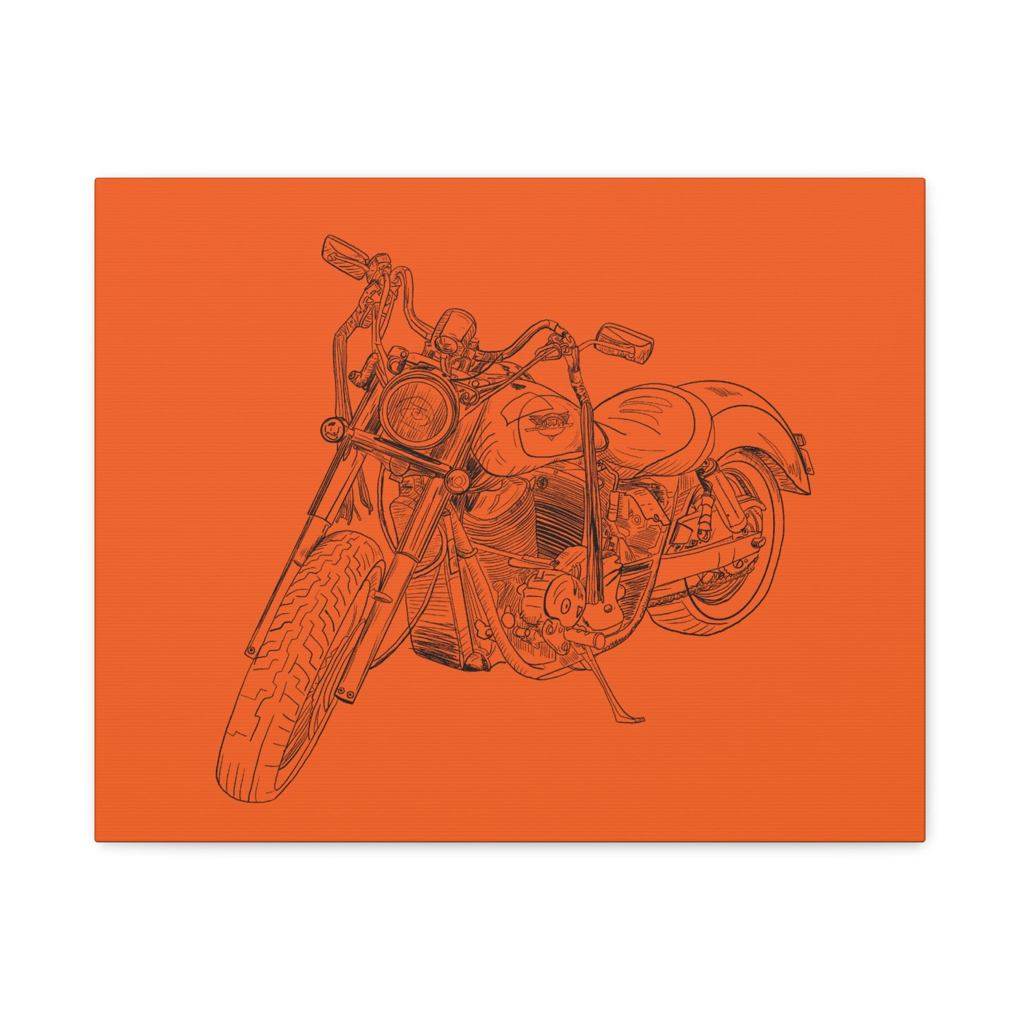 Ride Me Harley Motorcycle Sketch Canvas Print - Black Ink on Orange Background