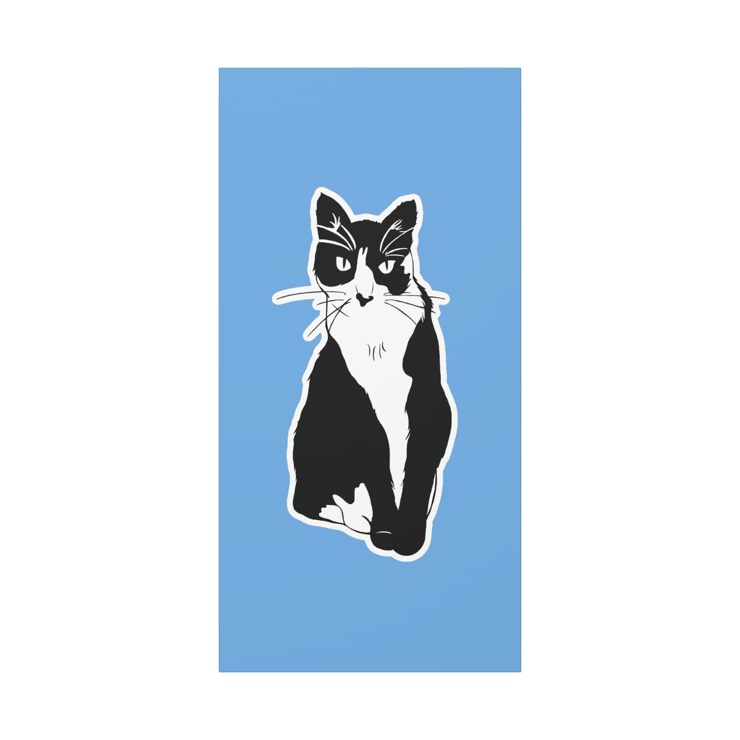 Cat Canvas on Light Blue (Sticker Style Cat) - Cat Drawing Art