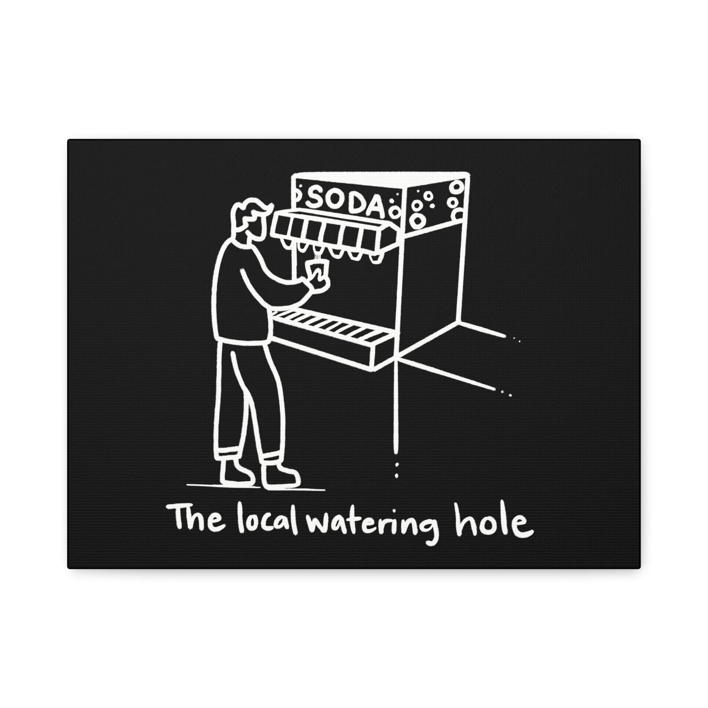 Local Watering Hole Canvas Print - White Ink on Black Background