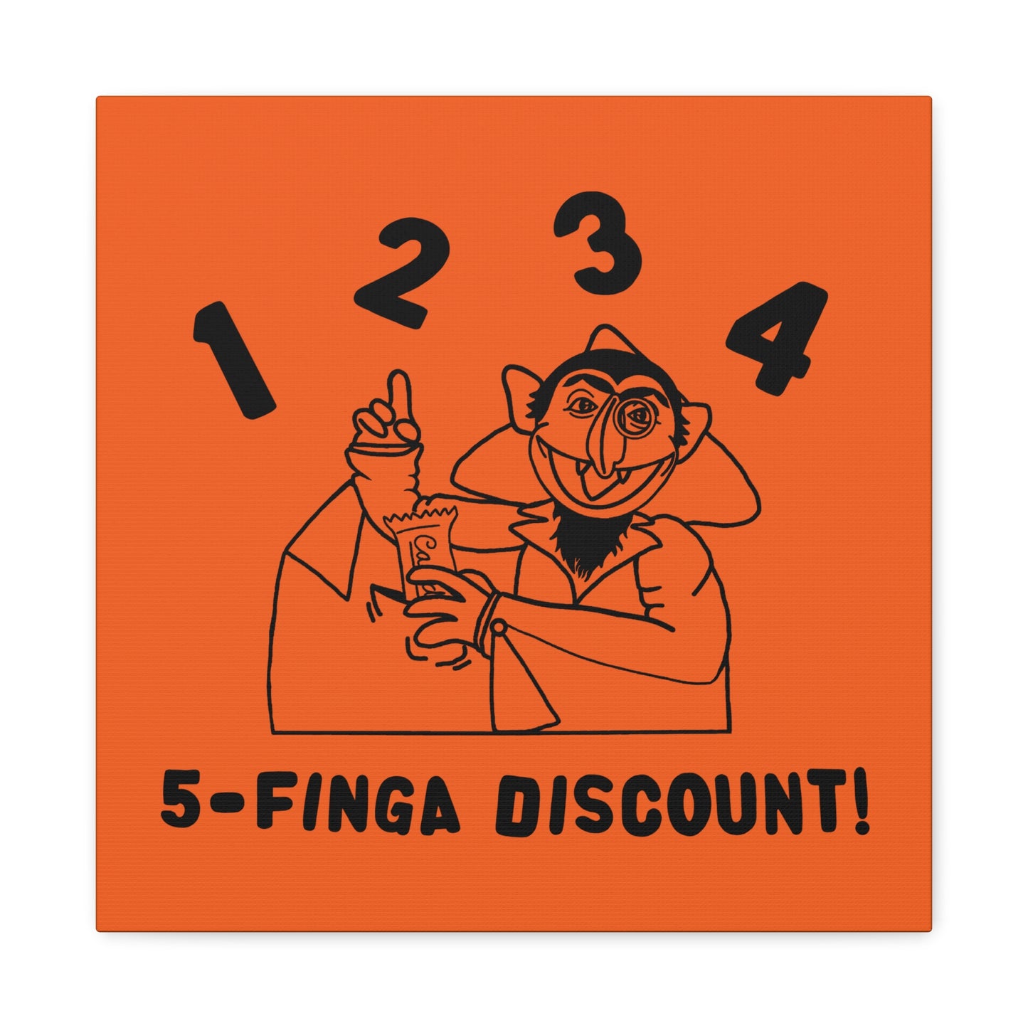 Five Finger Discount Outline Canvas Print Orange - Sesame Street The Count Parody Art Print