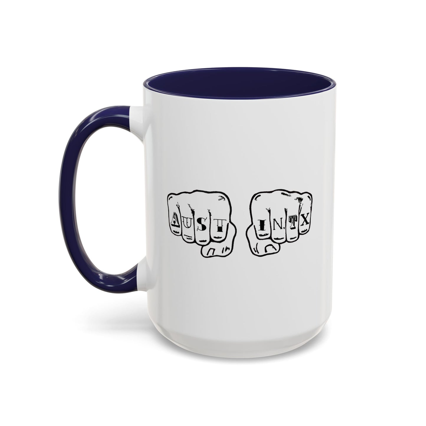 Austin Knuckle Tats Tattooed Fists Accent Mug