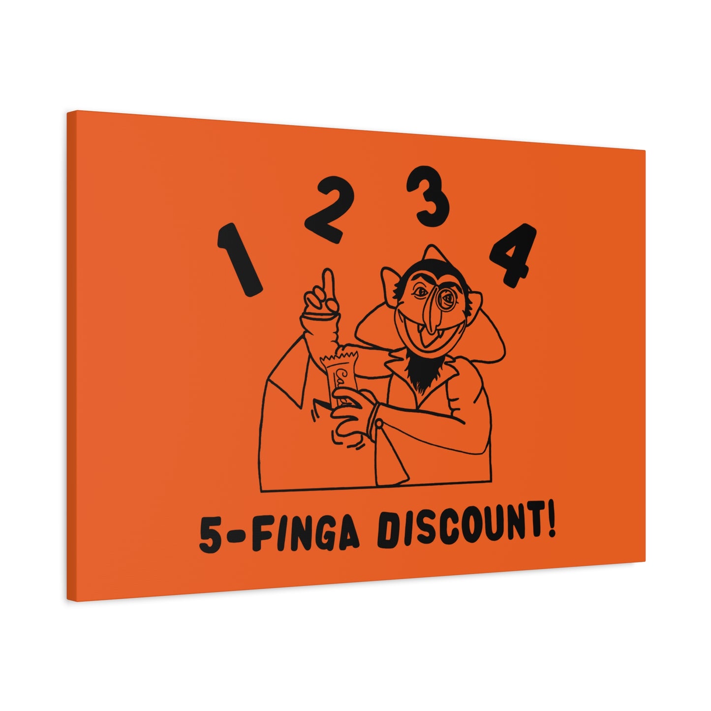 Five Finger Discount Outline Canvas Print Orange - Sesame Street The Count Parody Art Print