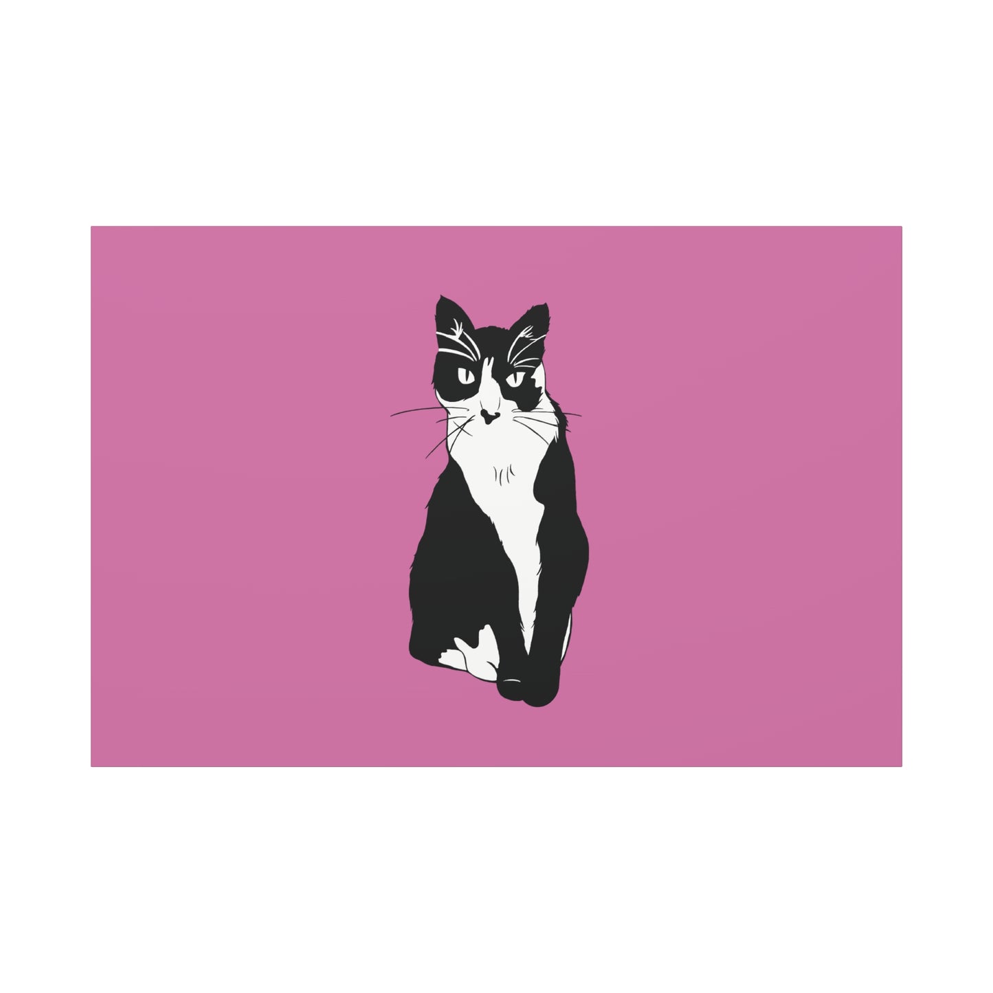 Cat Canvas on Light Pink (B&W Style Cat) - Cat Drawing Art