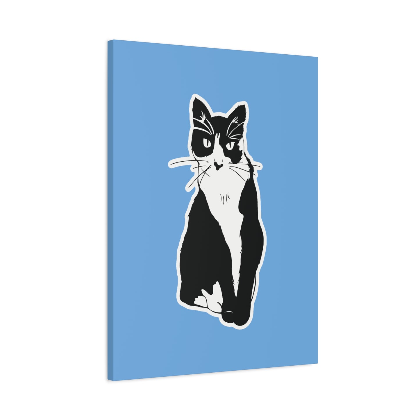 Cat Canvas on Light Blue (Sticker Style Cat) - Cat Drawing Art