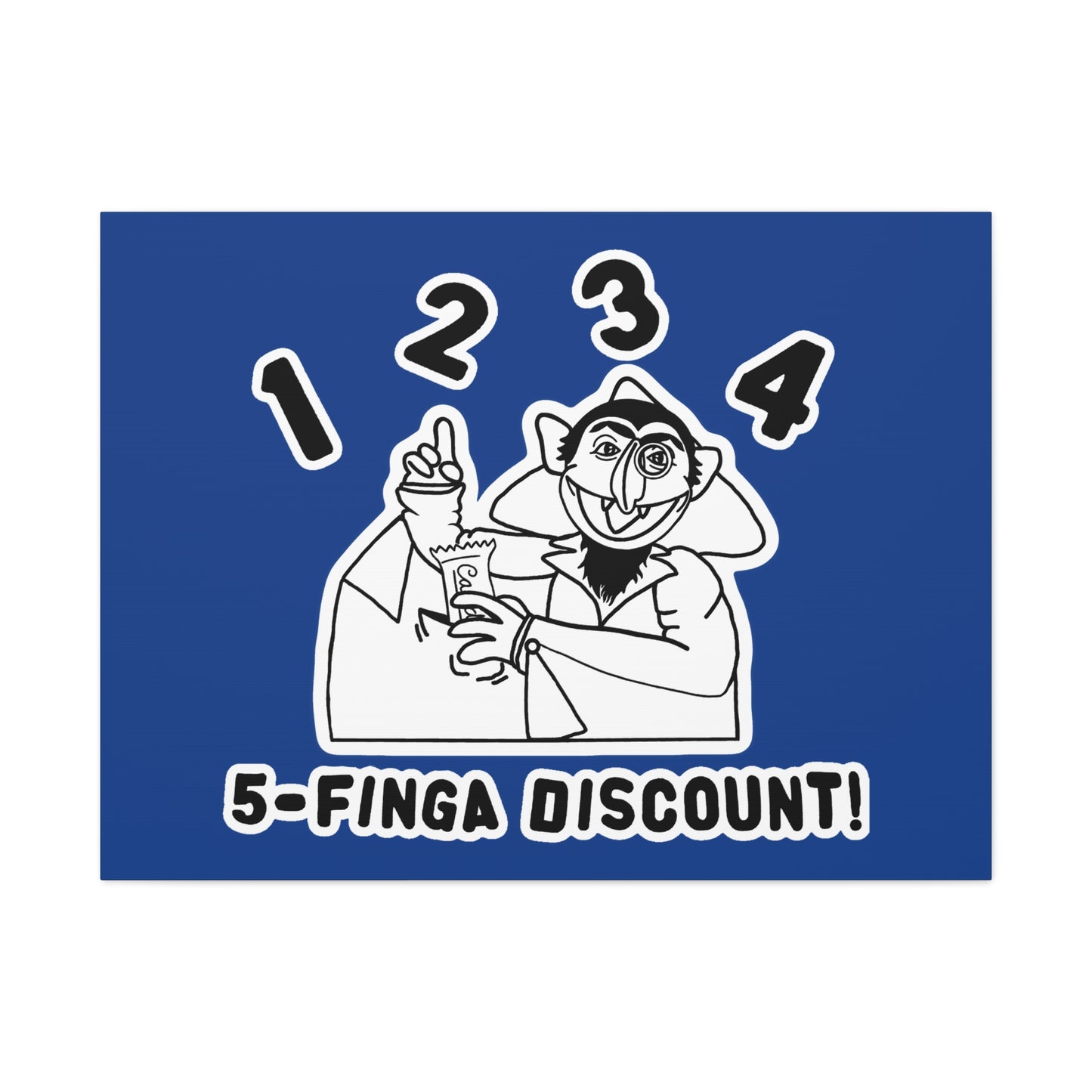 Five Finger Discount Outline Canvas Print Dark Blue - Sesame Street The Count Parody Art Print