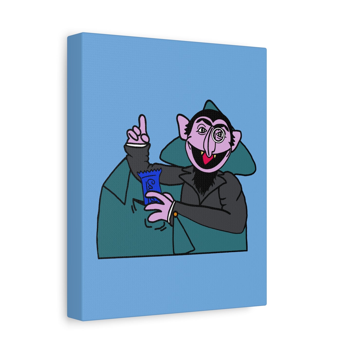 The Count Stealing Candy Canvas Print Light Blue - Sesame Street The Count Parody Art