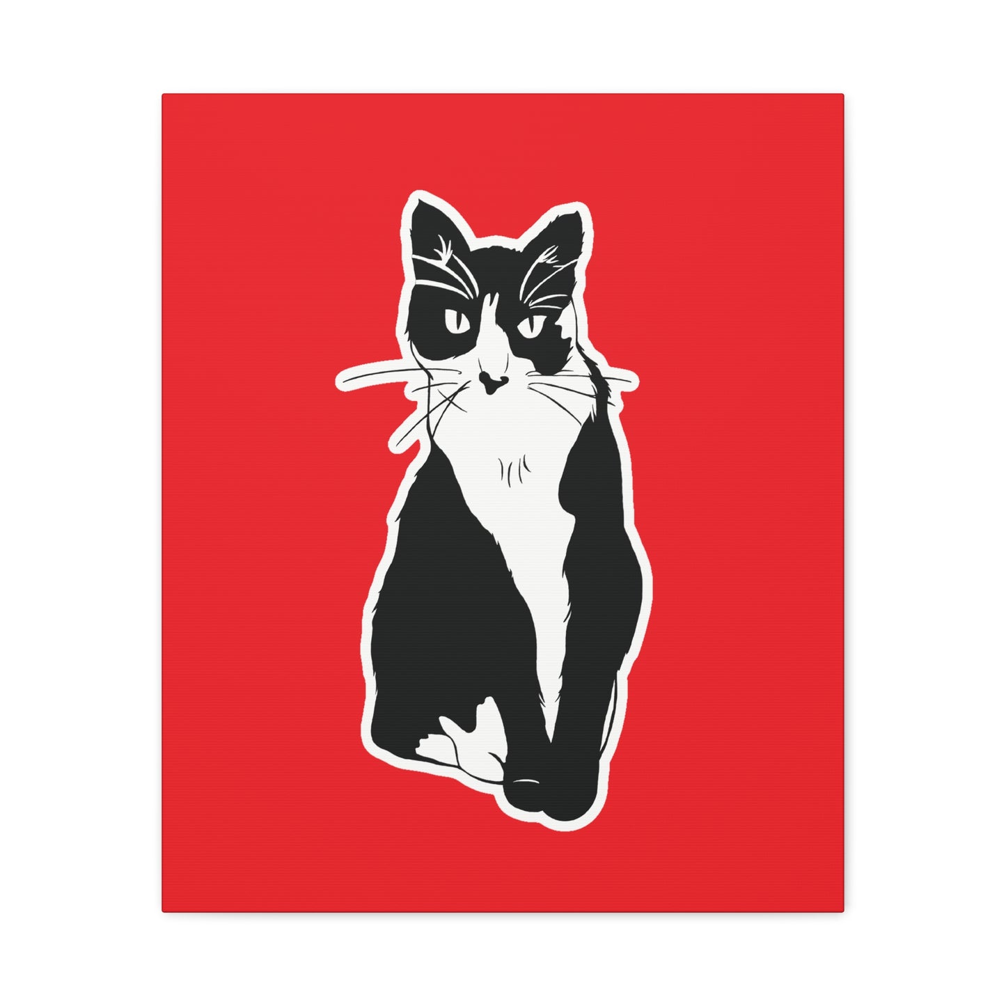 Cat Canvas Print on Red (Sticker Style Cat) - Cat Drawing Art