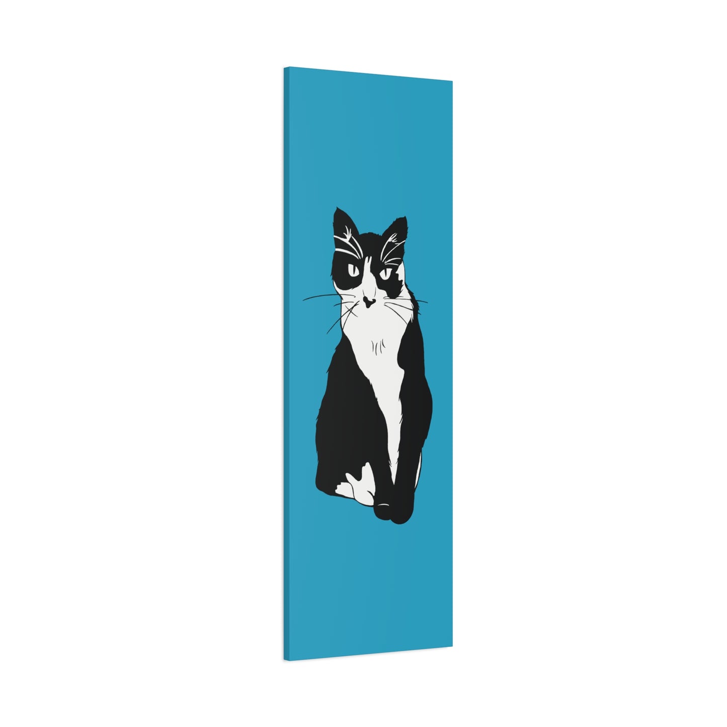 Cat Canvas on Turquoise (B&W Style Cat) - Cat Drawing Art