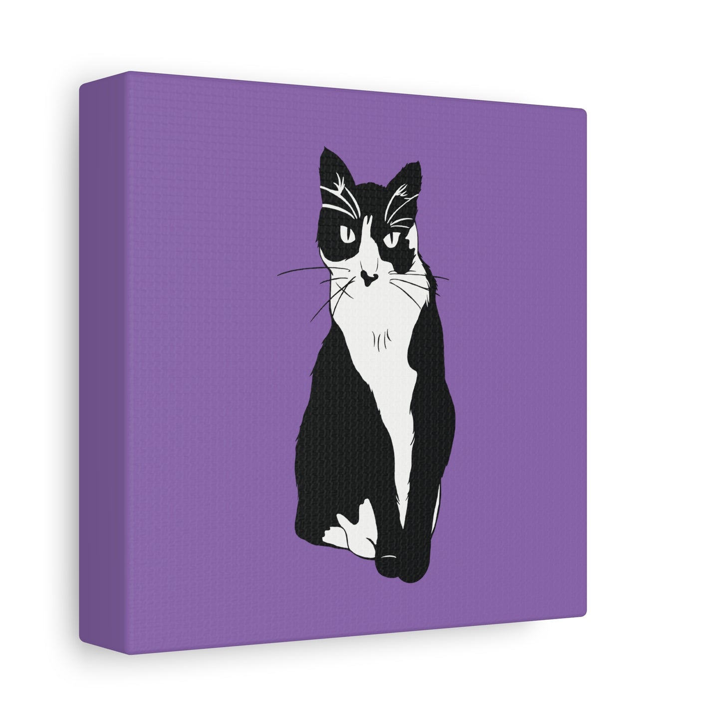 Cat Canvas on Light Purple (B&W Style Cat) - Cat Drawing Art