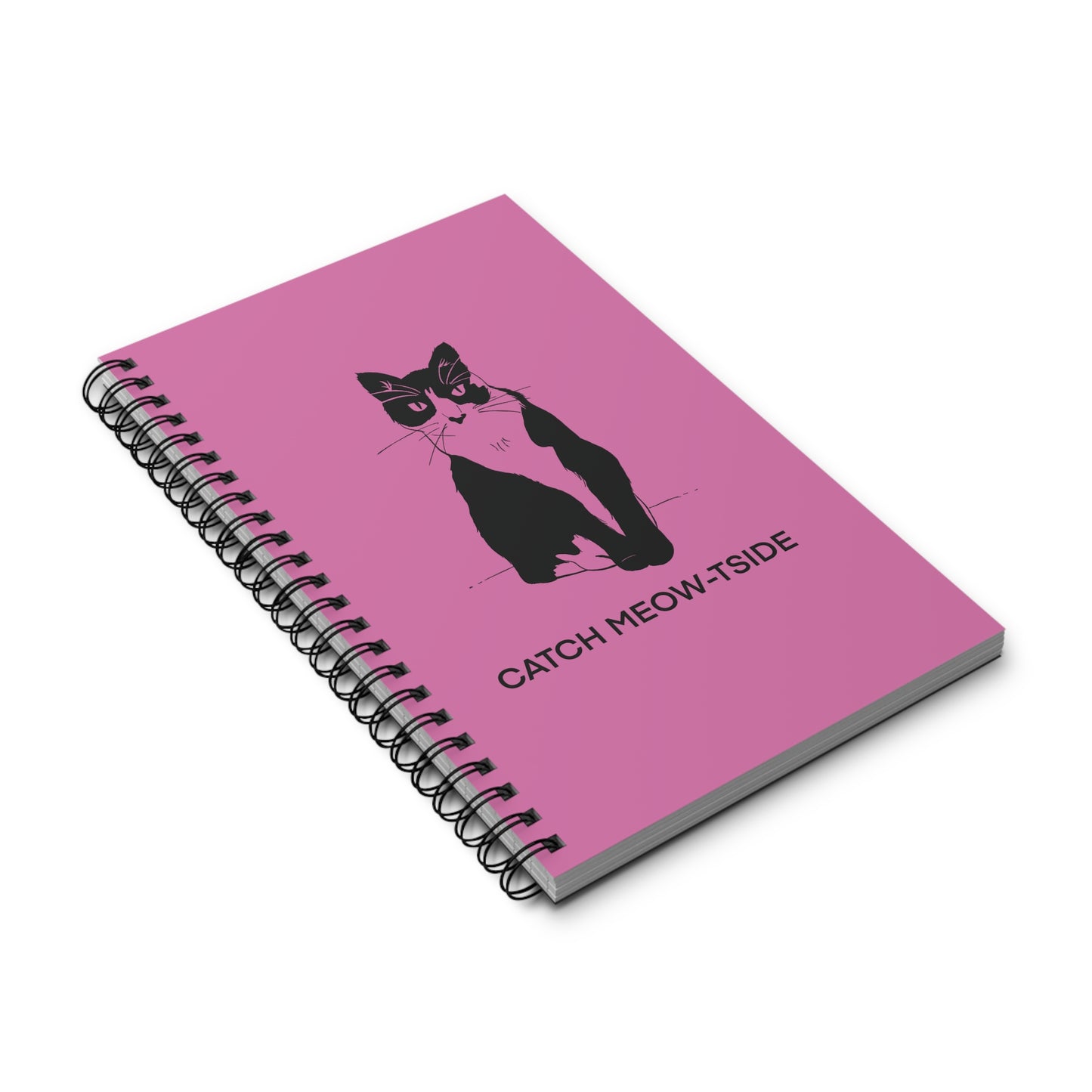 Catch Meow-tside Notebook in Light Pink (Transparent Style Cat) - Cat Spiral Notebook