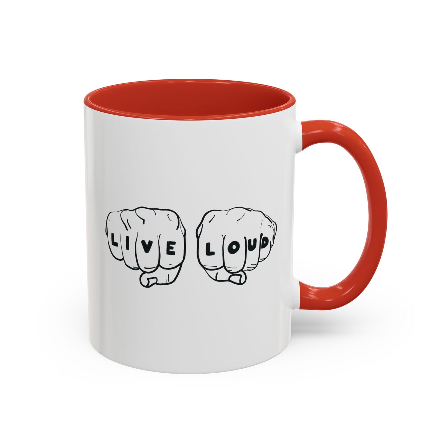Live Loud Knuckle Tats Tattooed Fists - Four Fists Accent Mug