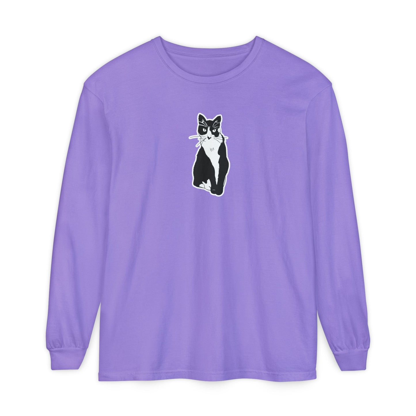Cat Long Sleeve Tee (Sticker Style Cat) - Cat Drawing Shirt