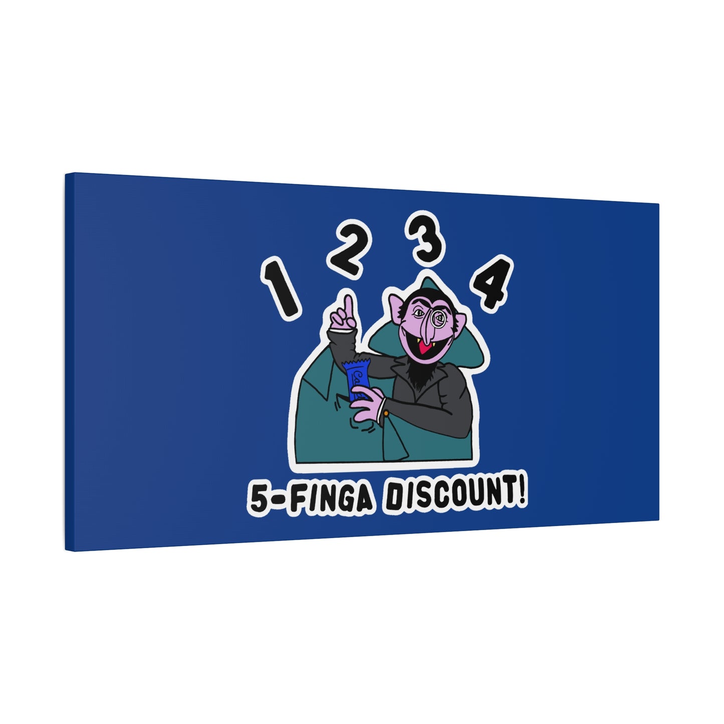 Five Finger Discount Canvas Print Dark Blue - Sesame Street The Count Parody Art Print