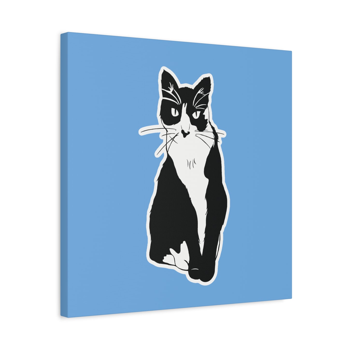 Cat Canvas on Light Blue (Sticker Style Cat) - Cat Drawing Art