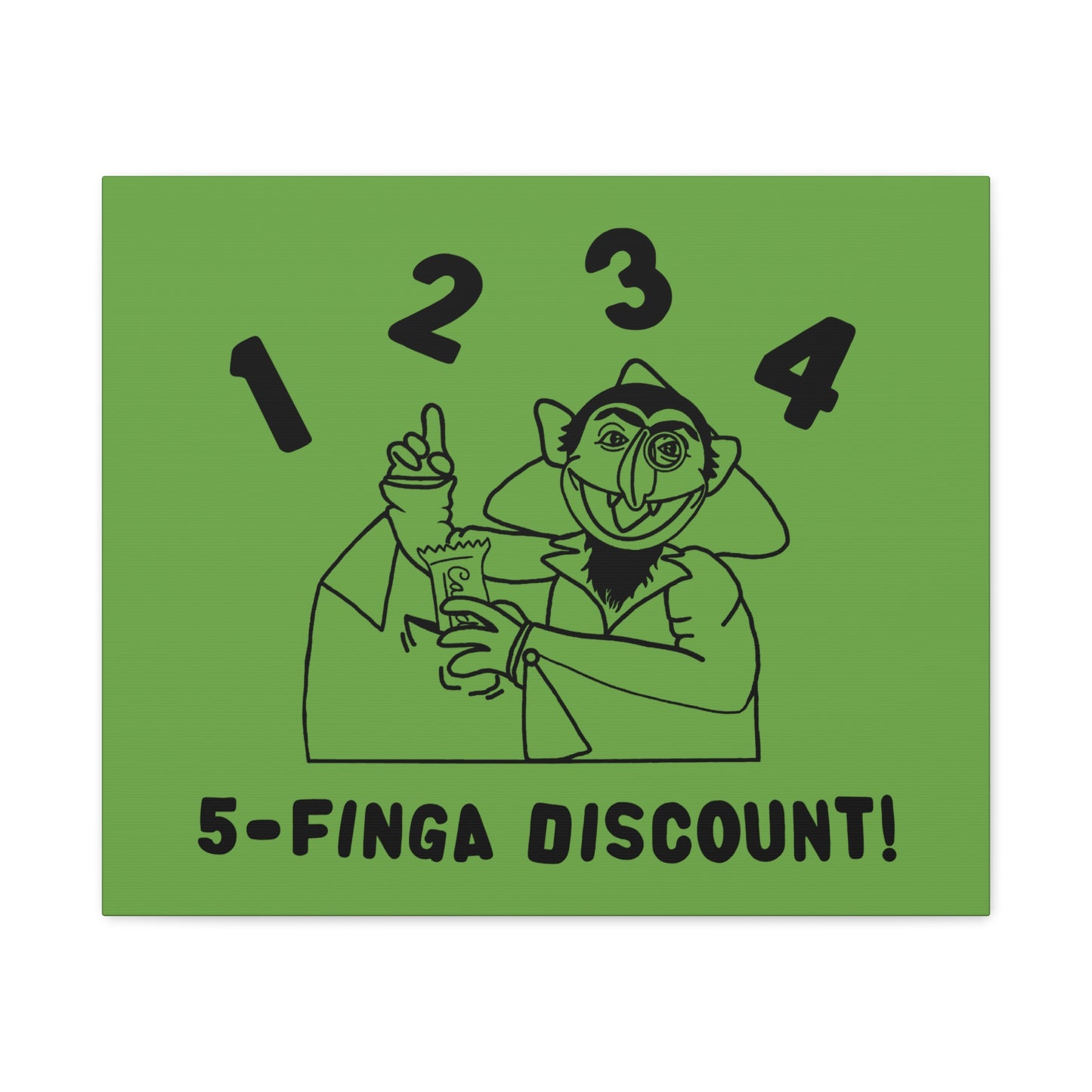Five Finger Discount Outline Canvas Print Green - Sesame Street The Count Parody Art Print