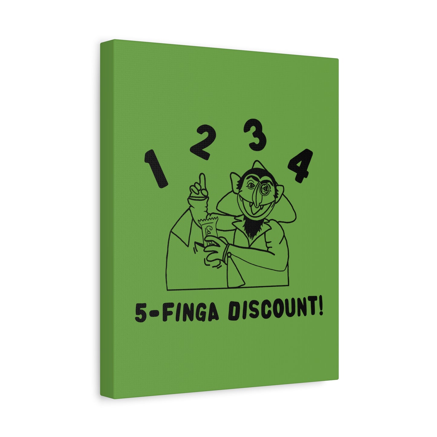 Five Finger Discount Outline Canvas Print Green - Sesame Street The Count Parody Art Print
