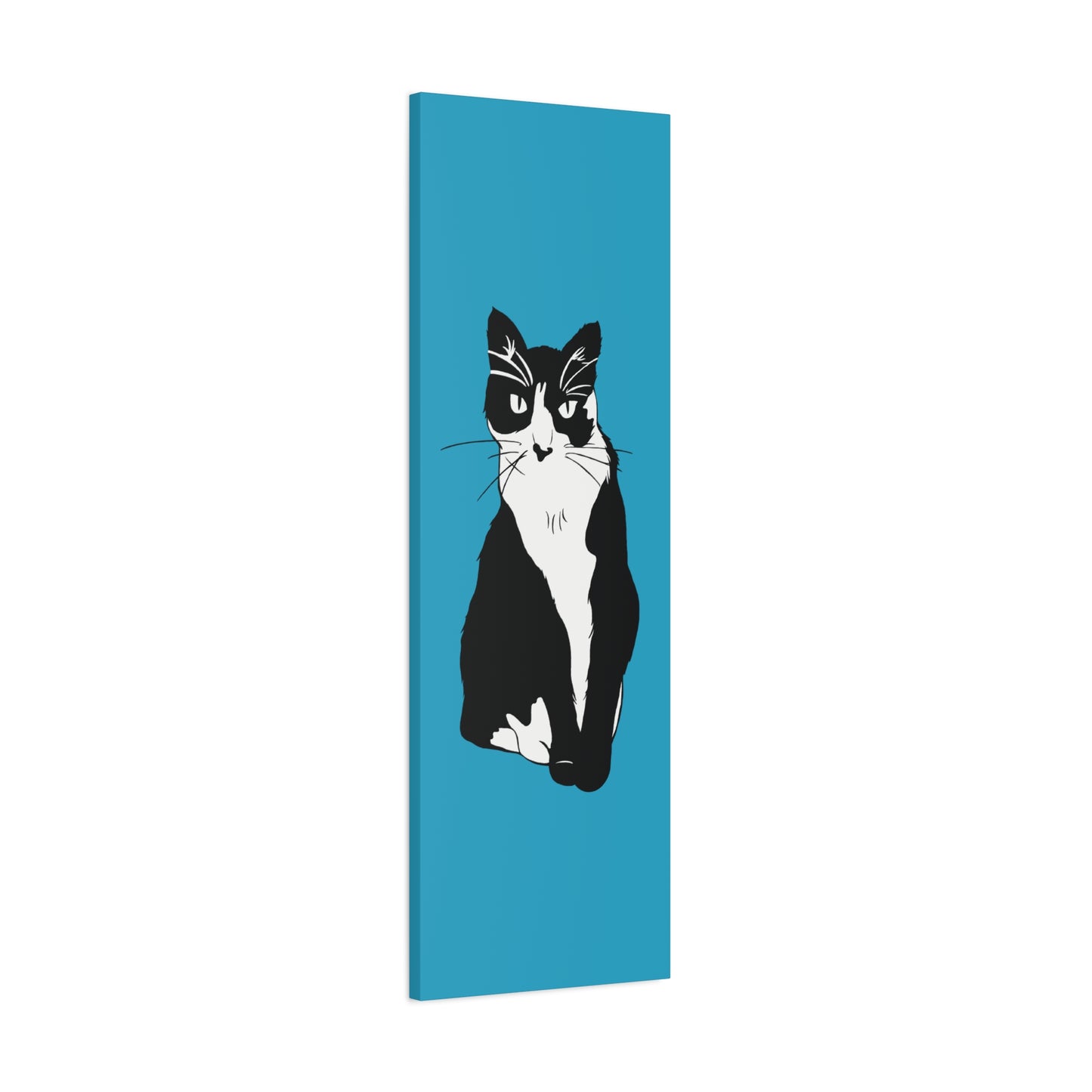 Cat Canvas on Turquoise (B&W Style Cat) - Cat Drawing Art