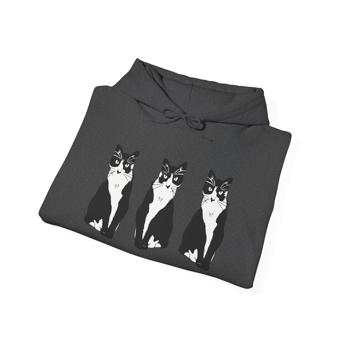 Cat x3 Hoodie (B&W Style Cat) - Cat Hooded Sweatshirt