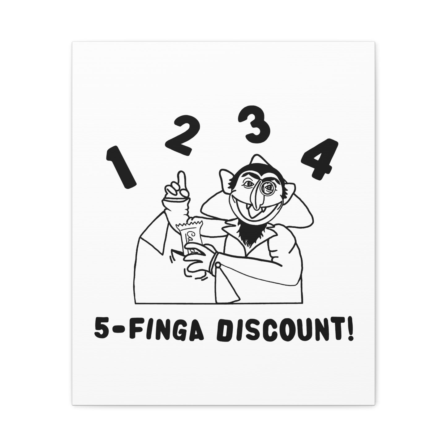 Five Finger Discount Outline Canvas Print White - Sesame Street The Count Parody Art Print