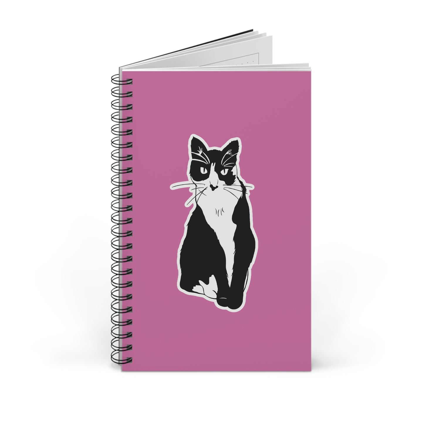 Cat Notebook in Light Pink (Sticker Style Cat) - Cat Spiral Notebook