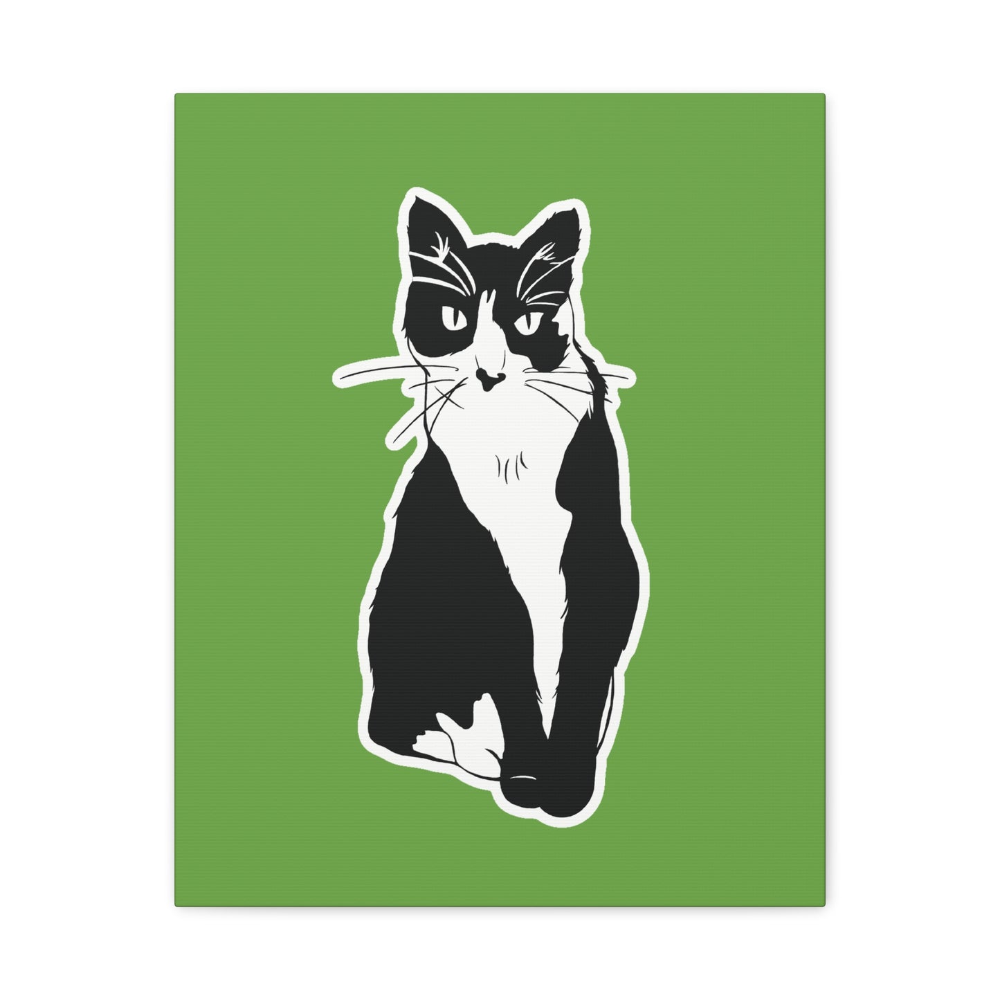 Cat Canvas Print on Green (B&W Style Cat) - Cat Drawing Art