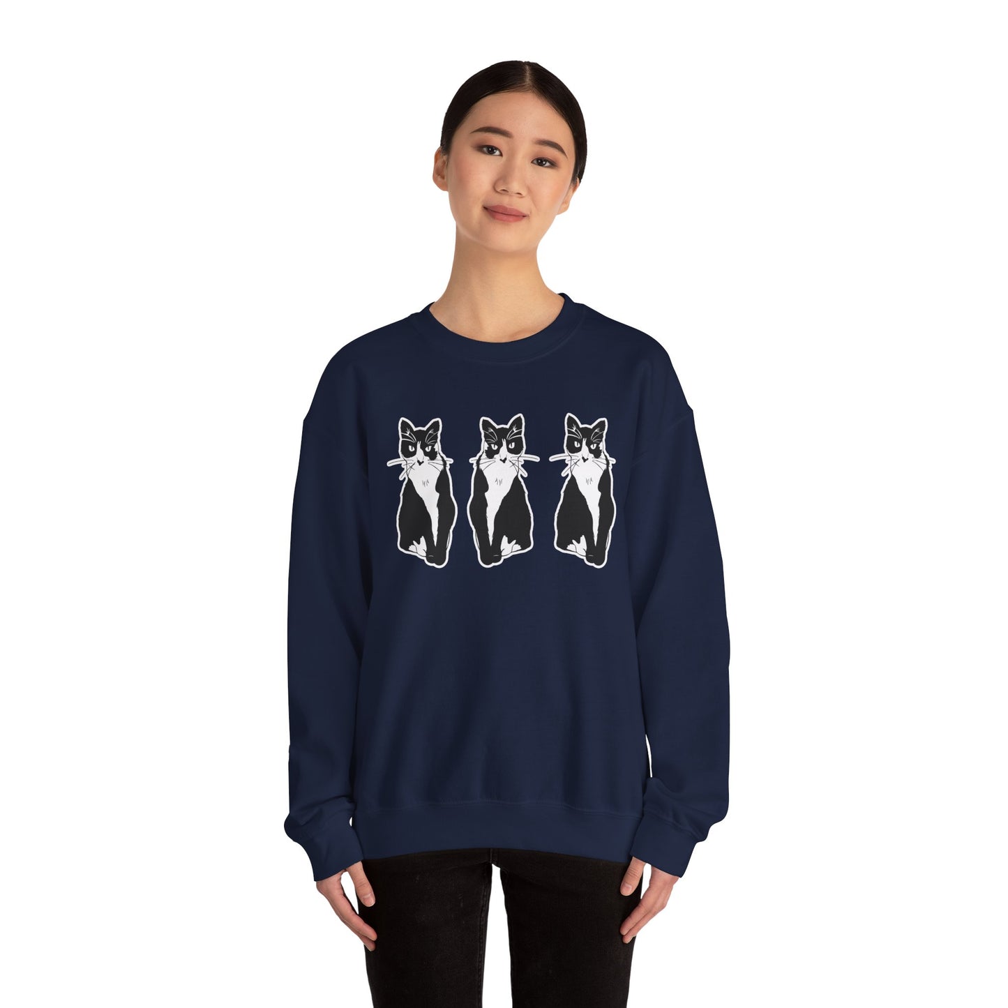 Cat x3 Sweatshirt (Sticker Style Cat) - Cat Drawing Sweatshirt