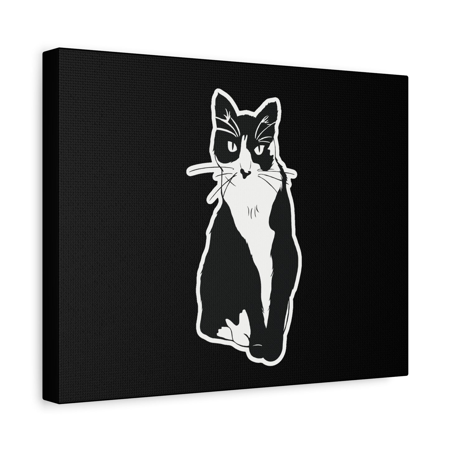 Cat Canvas Print on Black (Sticker Style Cat) - Cat Drawing Art