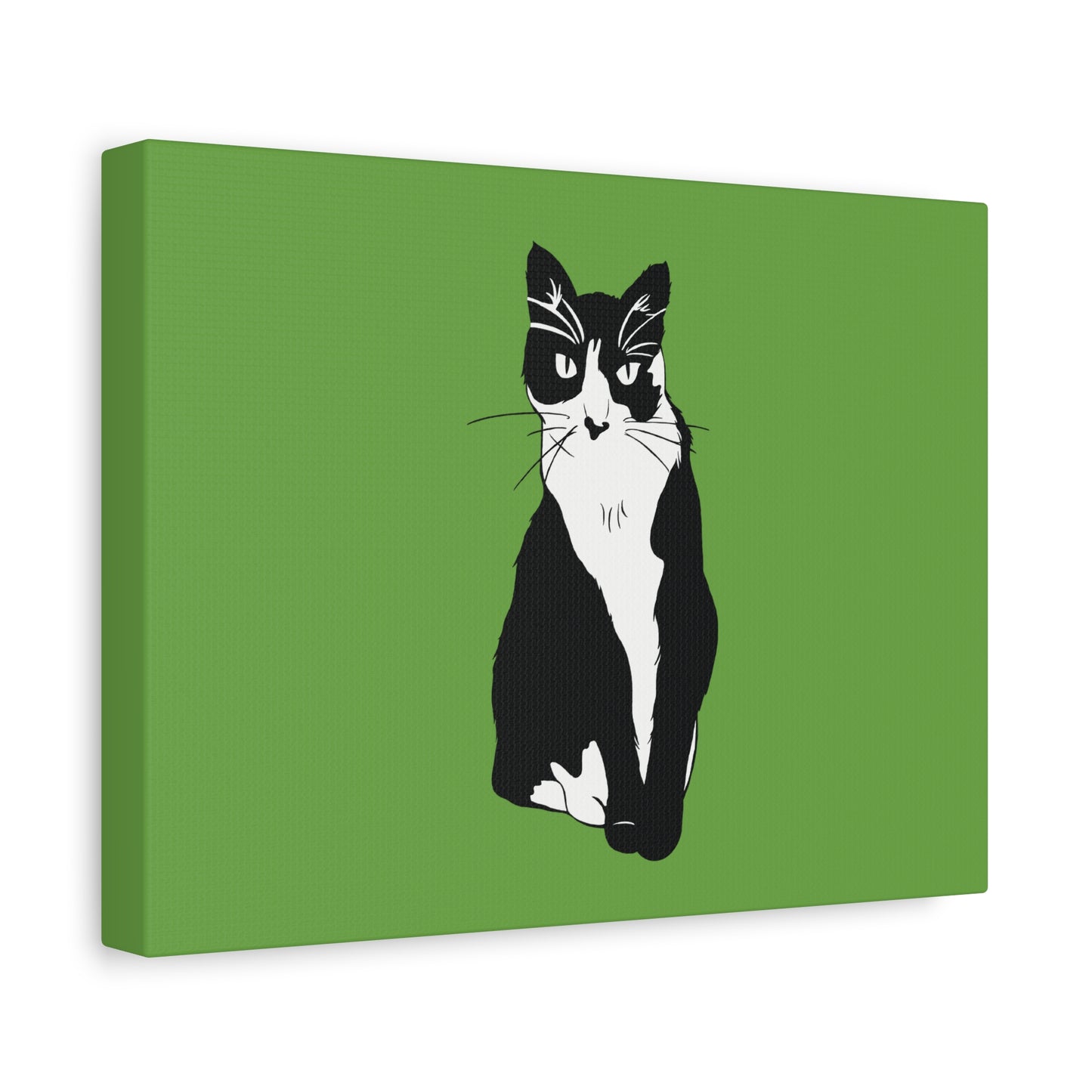 Cat Canvas on Green (B&W Style Cat) - Cat Drawing Art