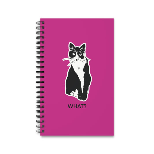 Cattitude Notebook in Pink (Sticker Style Cat with Black Writing) - Cat Spiral Notebook