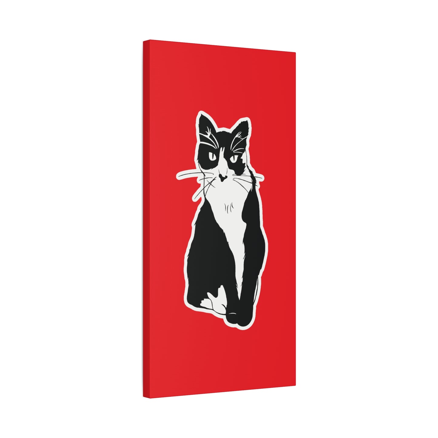 Cat Canvas Print on Red (Sticker Style Cat) - Cat Drawing Art