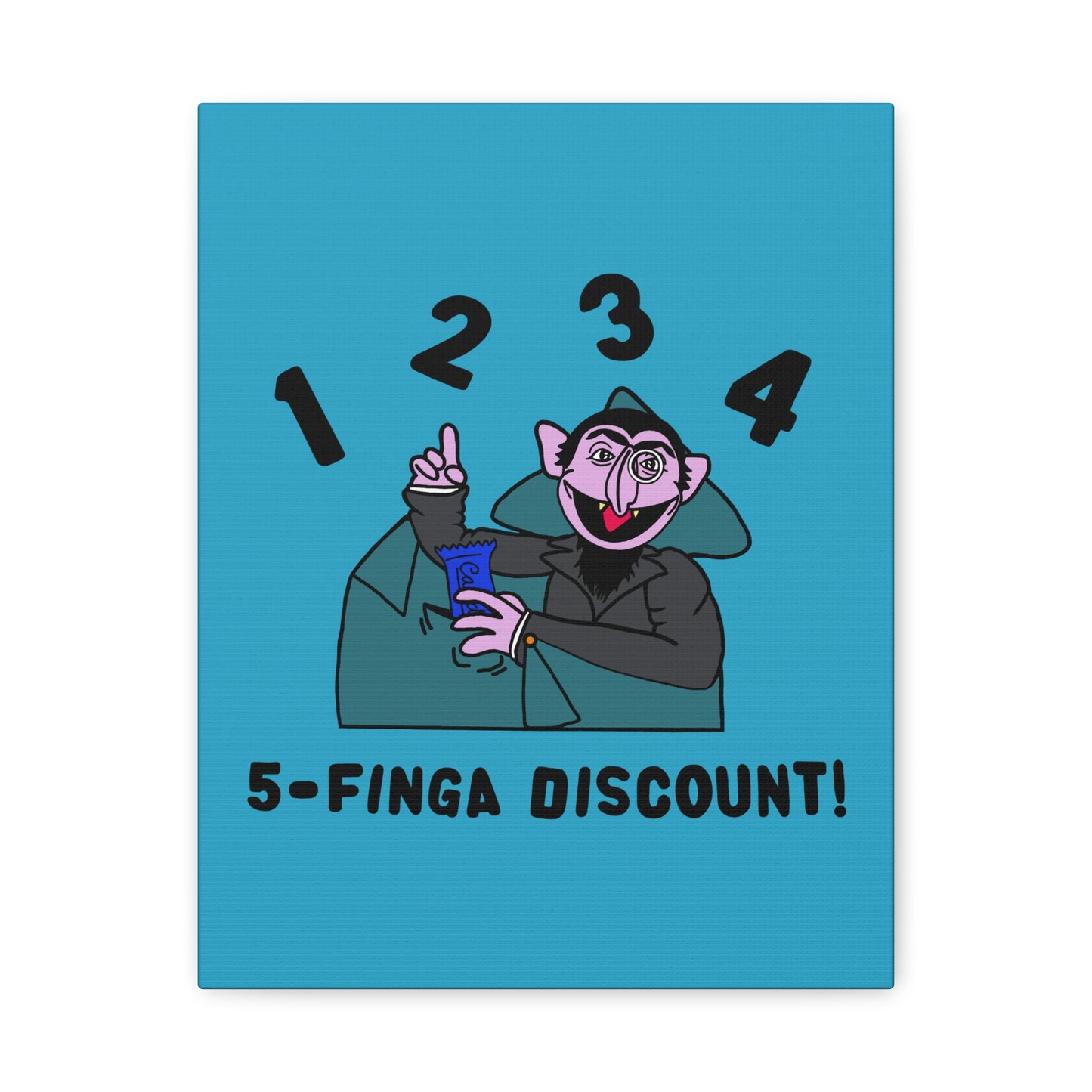 Five Finger Discount Canvas Print Turquoise - Sesame Street The Count Parody Art Print