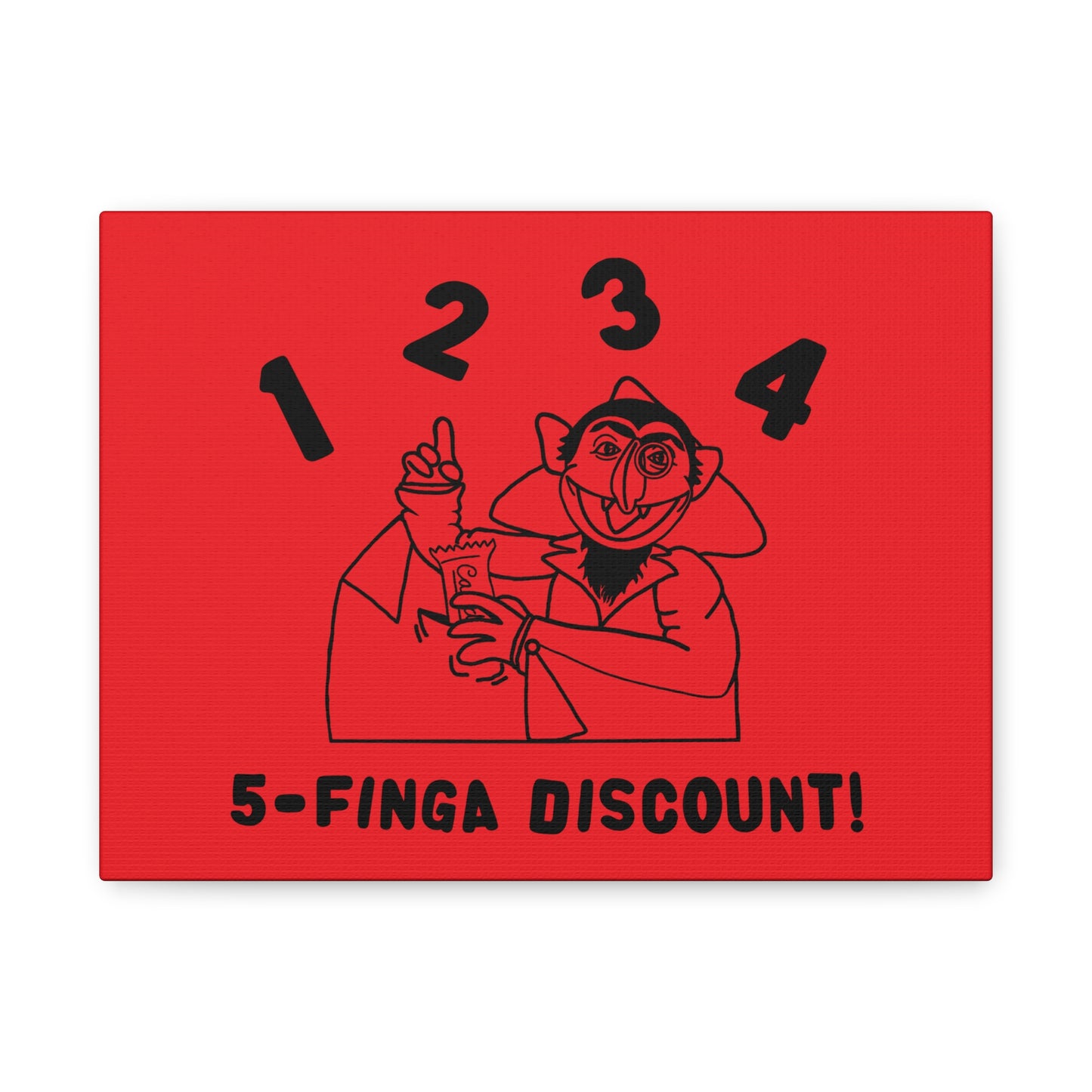 Five Finger Discount Outline Canvas Print Red - Sesame Street The Count Parody Art Print