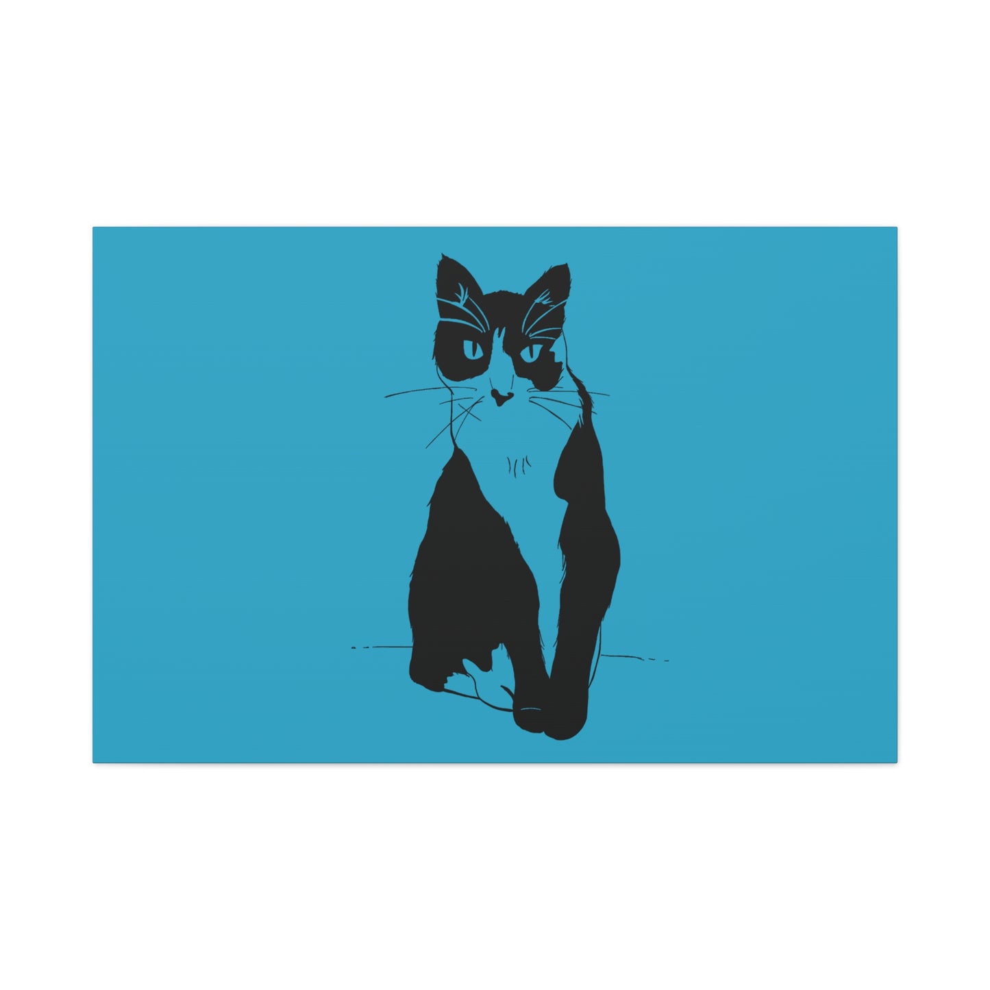 Cat Canvas Print on Turquoise (Transparent Style Cat) - Cat Drawing Art