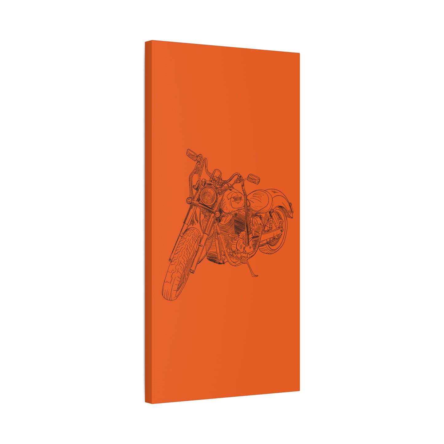 Ride Me Harley Motorcycle Sketch Canvas Print - Black Ink on Orange Background