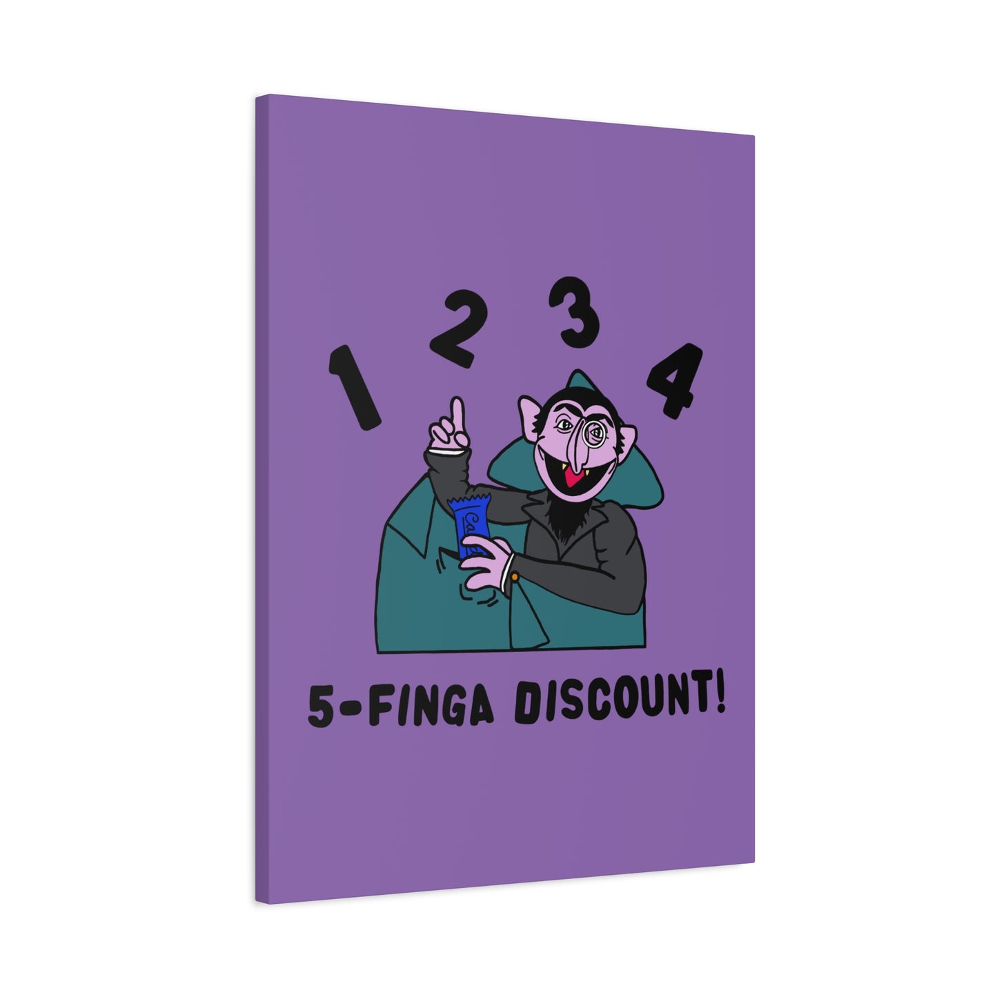 Five Finger Discount Canvas Print Light Purple - Sesame Street The Count Parody Art Print