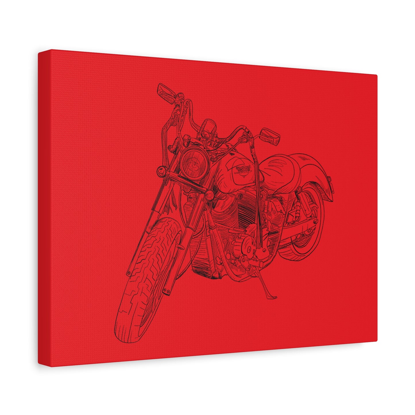 Ride Me Harley Motorcycle Sketch Canvas Print - Black Ink on Red Background