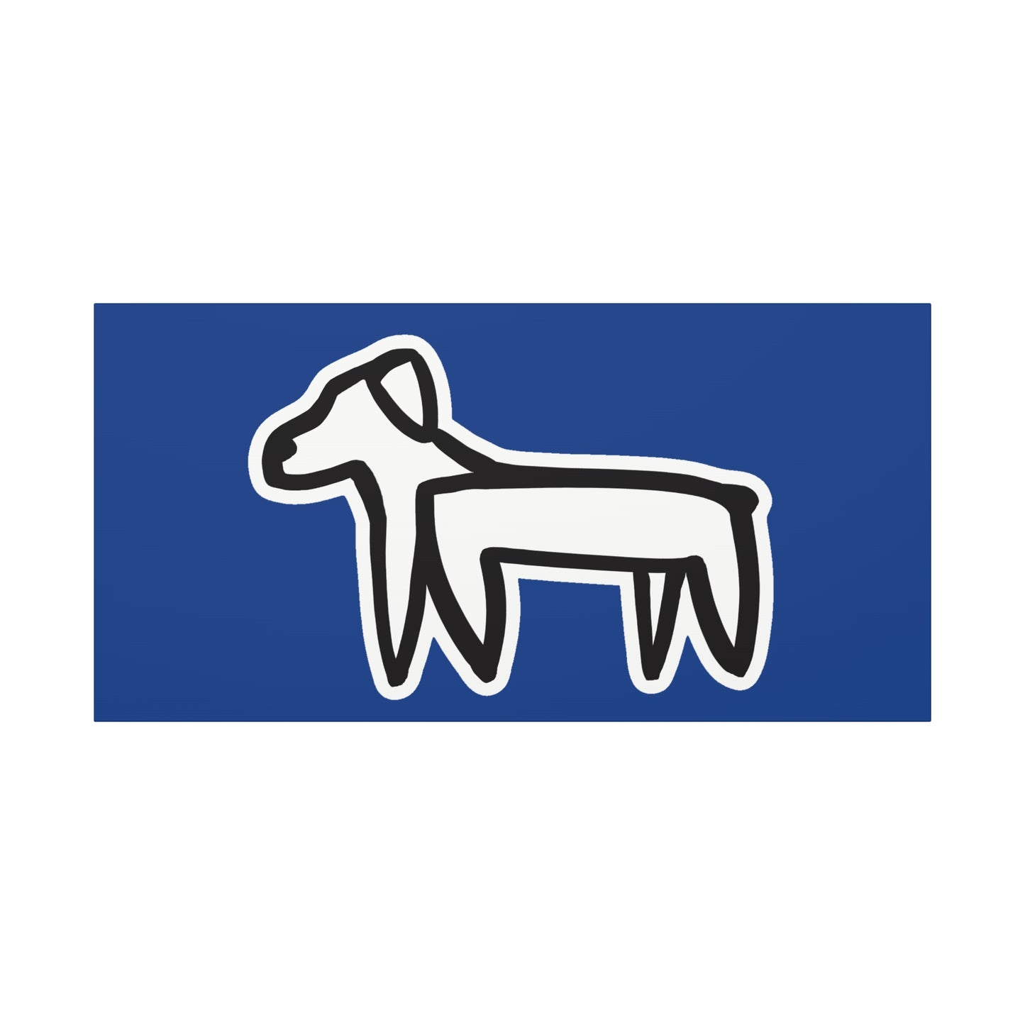 Dog Canvas Print on Blue (Sticker Style White Dog) - Dog Drawing Wall Art