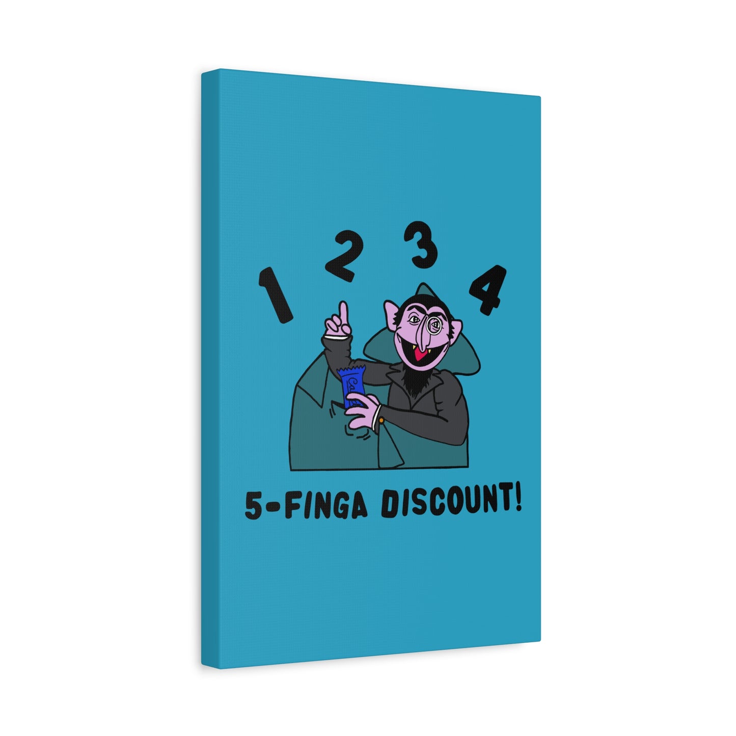 Five Finger Discount Canvas Print Turquoise - Sesame Street The Count Parody Art Print