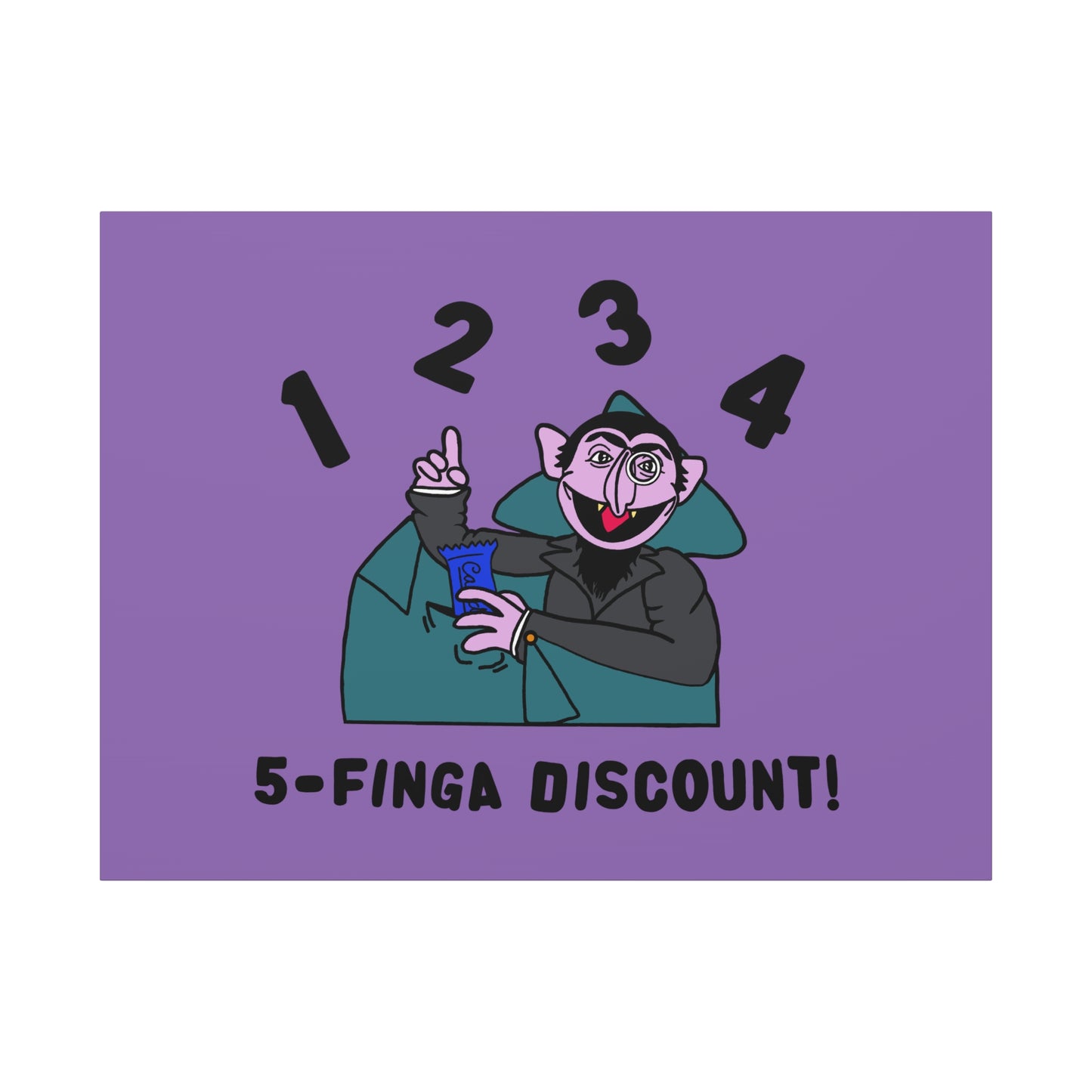 Five Finger Discount Canvas Print Light Purple - Sesame Street The Count Parody Art Print