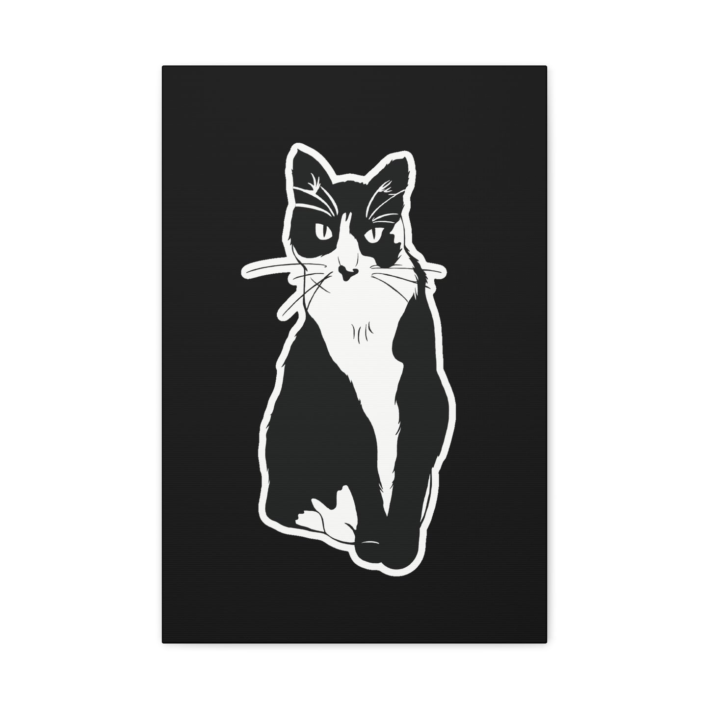 Cat Canvas Print on Black (Sticker Style Cat) - Cat Drawing Art