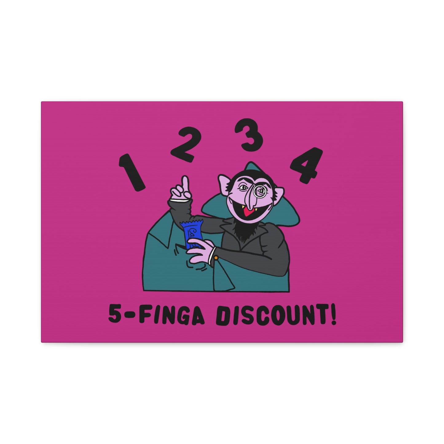 Five Finger Discount Canvas Print Pink - Sesame Street The Count Parody Art Print