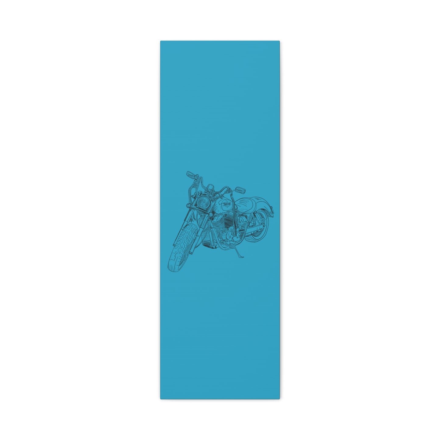 Ride Me Harley Motorcycle Sketch Canvas Print - Black Ink on Turquoise Background