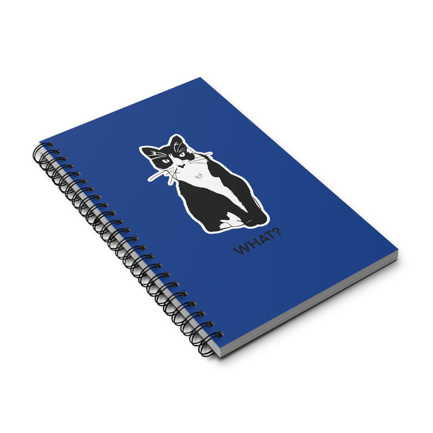 Cattitude Notebook in Dark Blue (Sticker Style Cat with Black Writing) - Cat Spiral Notebook