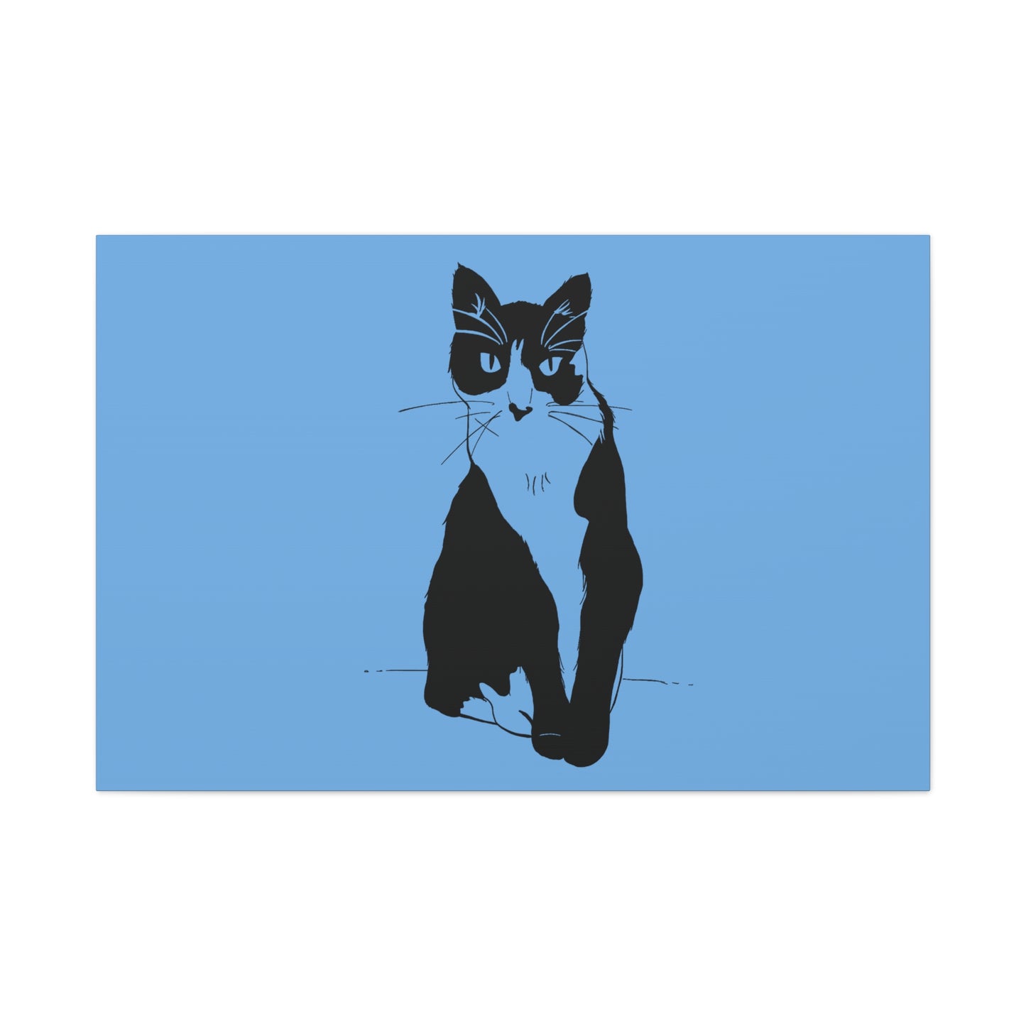 Cat Canvas Print on Light Blue (Transparent Style Cat) - Cat Drawing Art