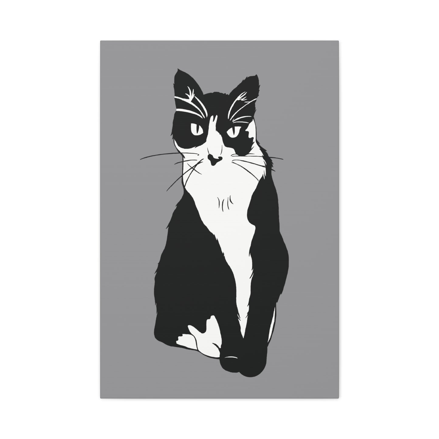 Cat Canvas on Grey (B&W Style Cat) - Cat Drawing Art
