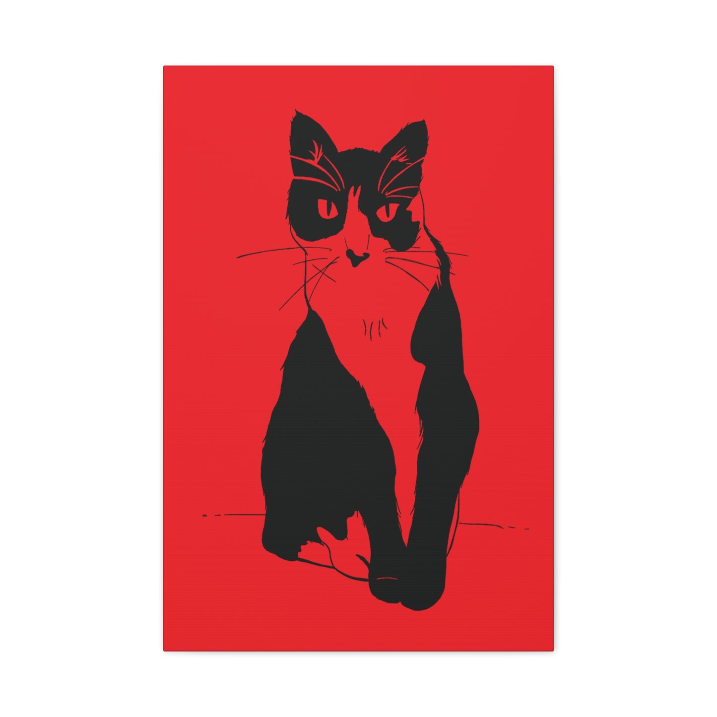 Cat Canvas Print on Red (Transparent Style Cat) - Cat Drawing Art