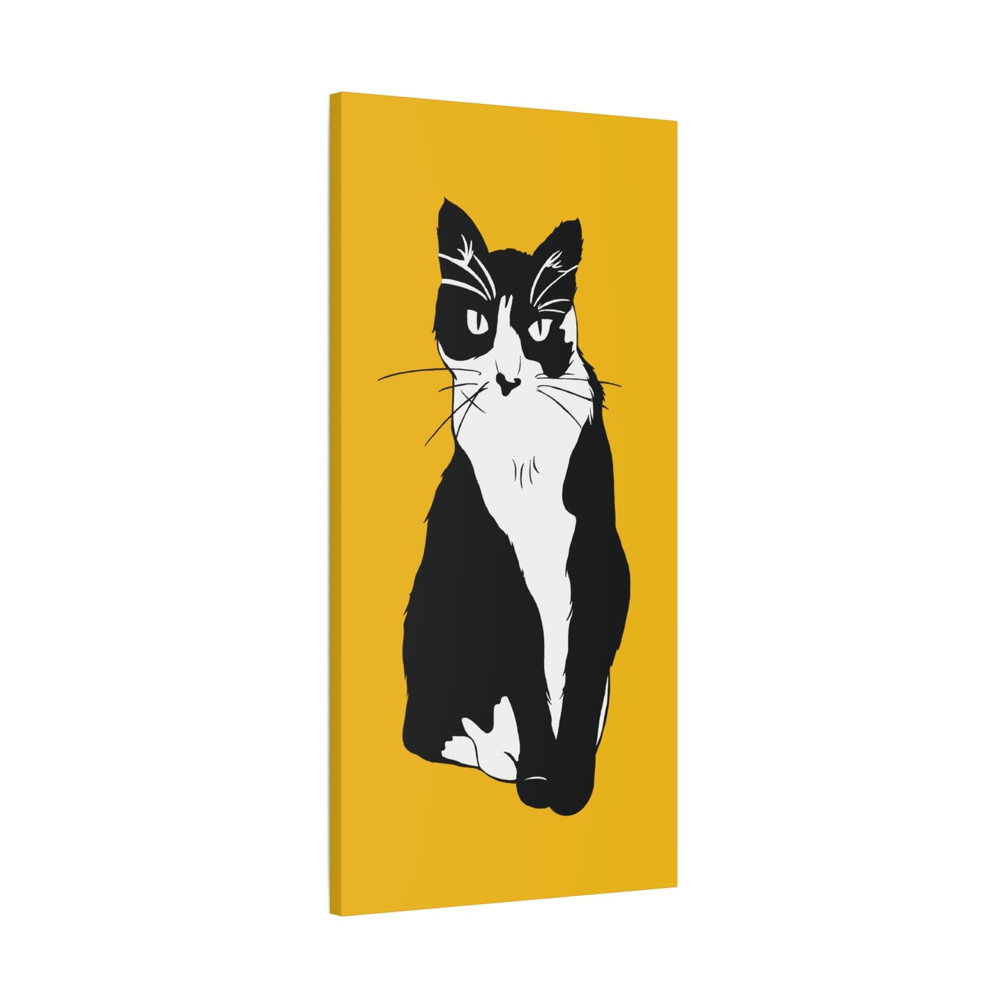 Cat Canvas on Yellow (B&W Style Cat) - Cat Drawing Art